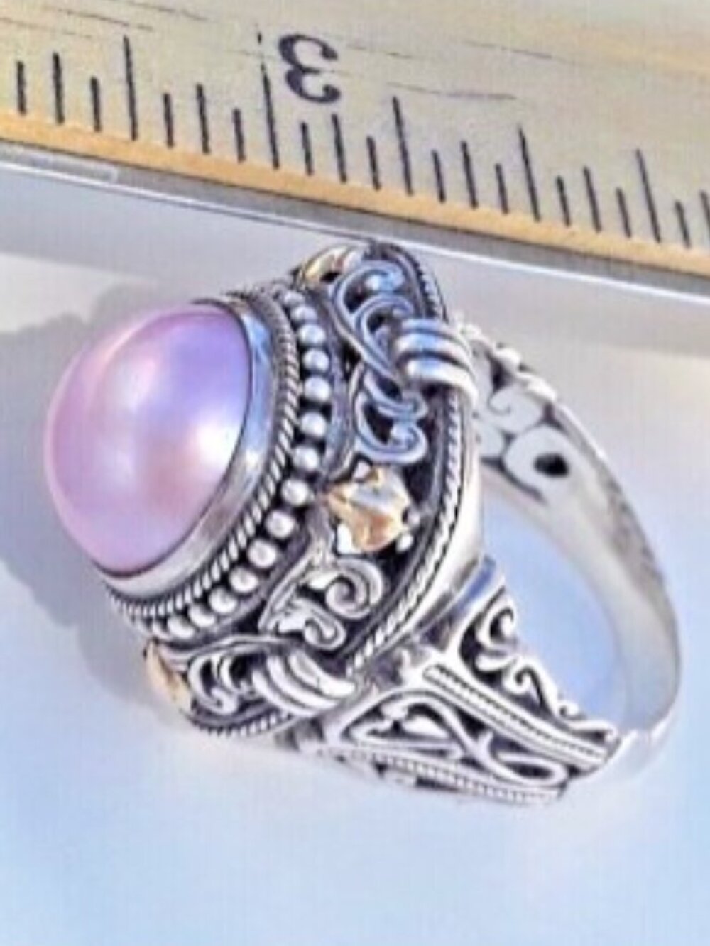 Robert Manse PINK MABE PEARL RING 12 mm BALI SS 18K gold BIG size 9 NEW